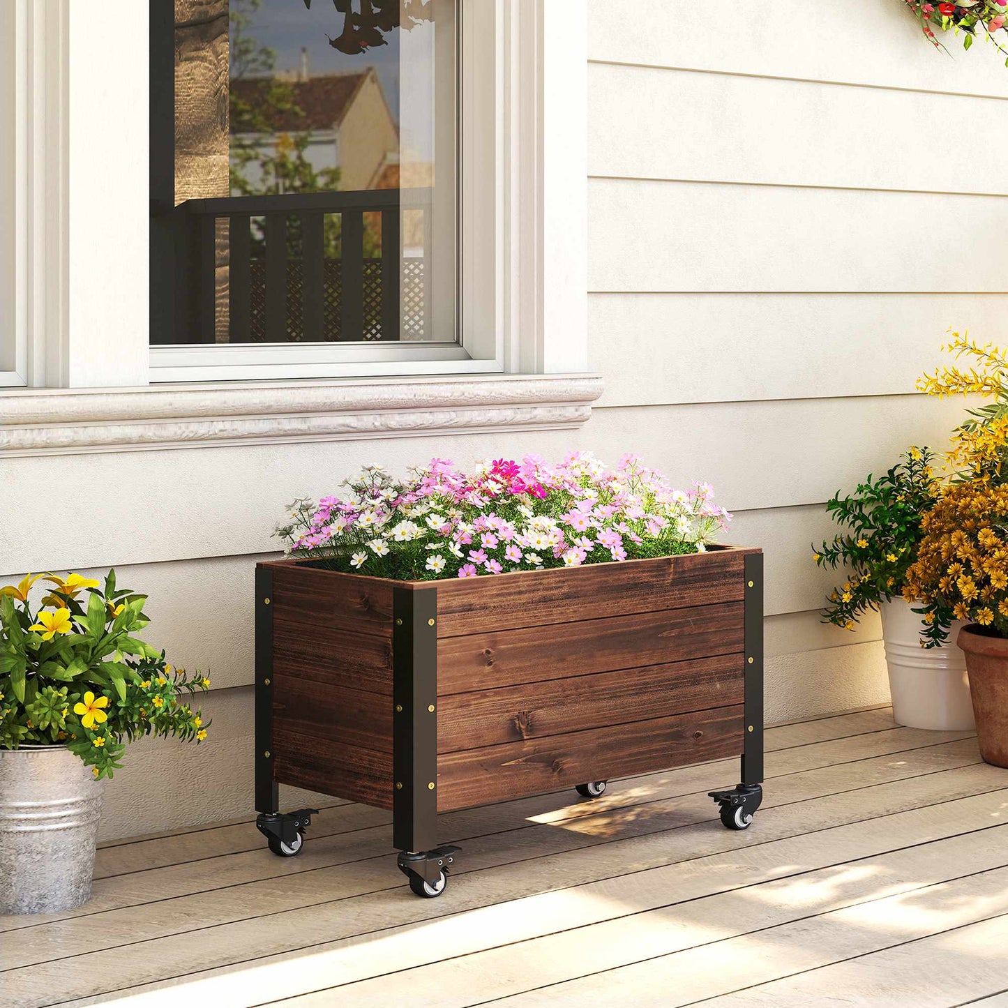 Mobile Raised Garden Bed with Wheels, 60x30x41 cm