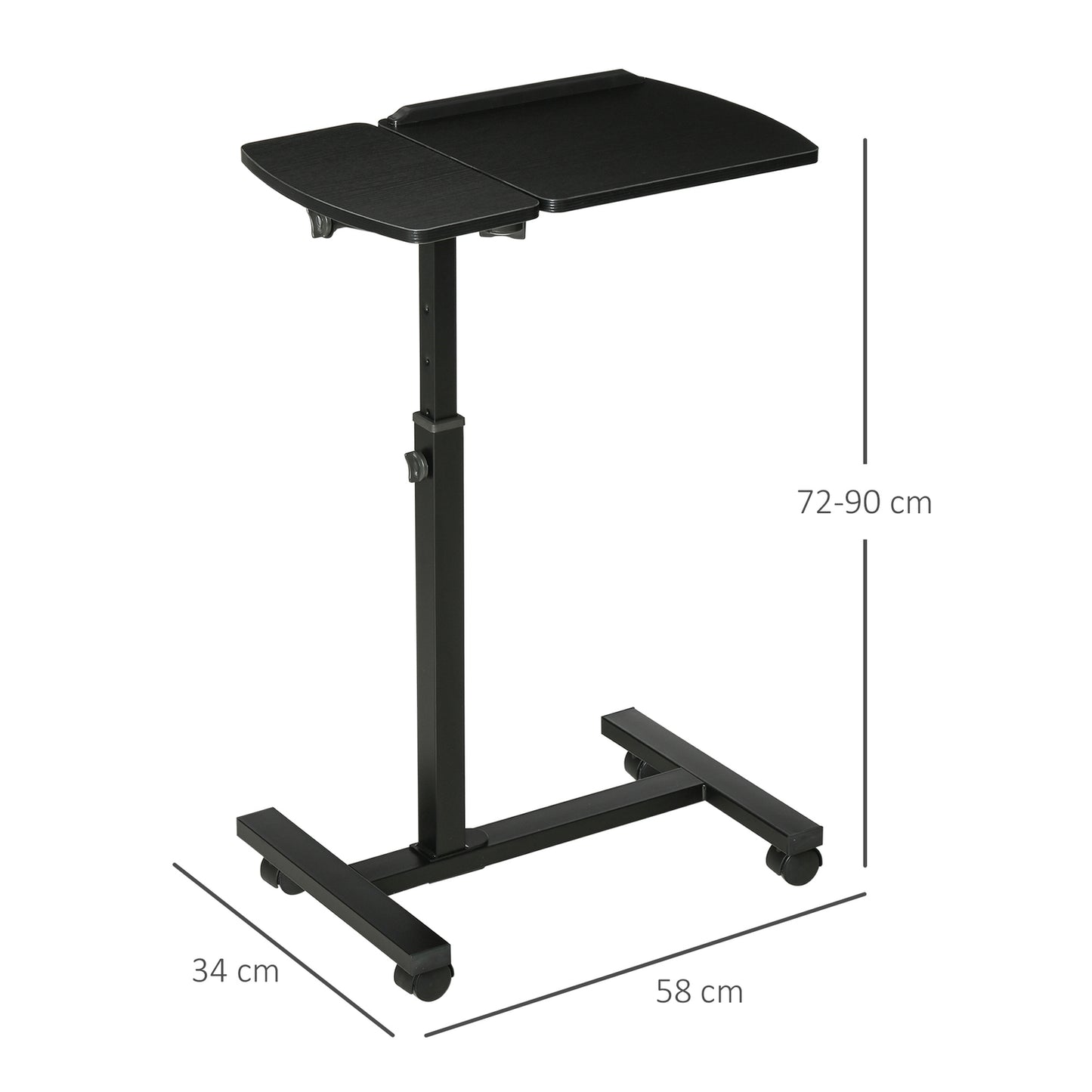 Mobile portable tripod table, adjustable height, black