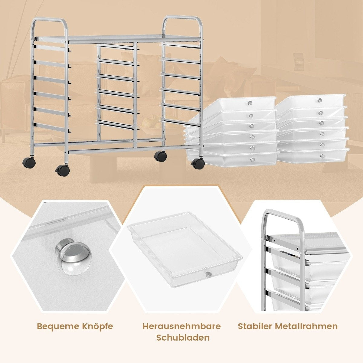Mobile Storage Cart with 12 Stackable Drawers