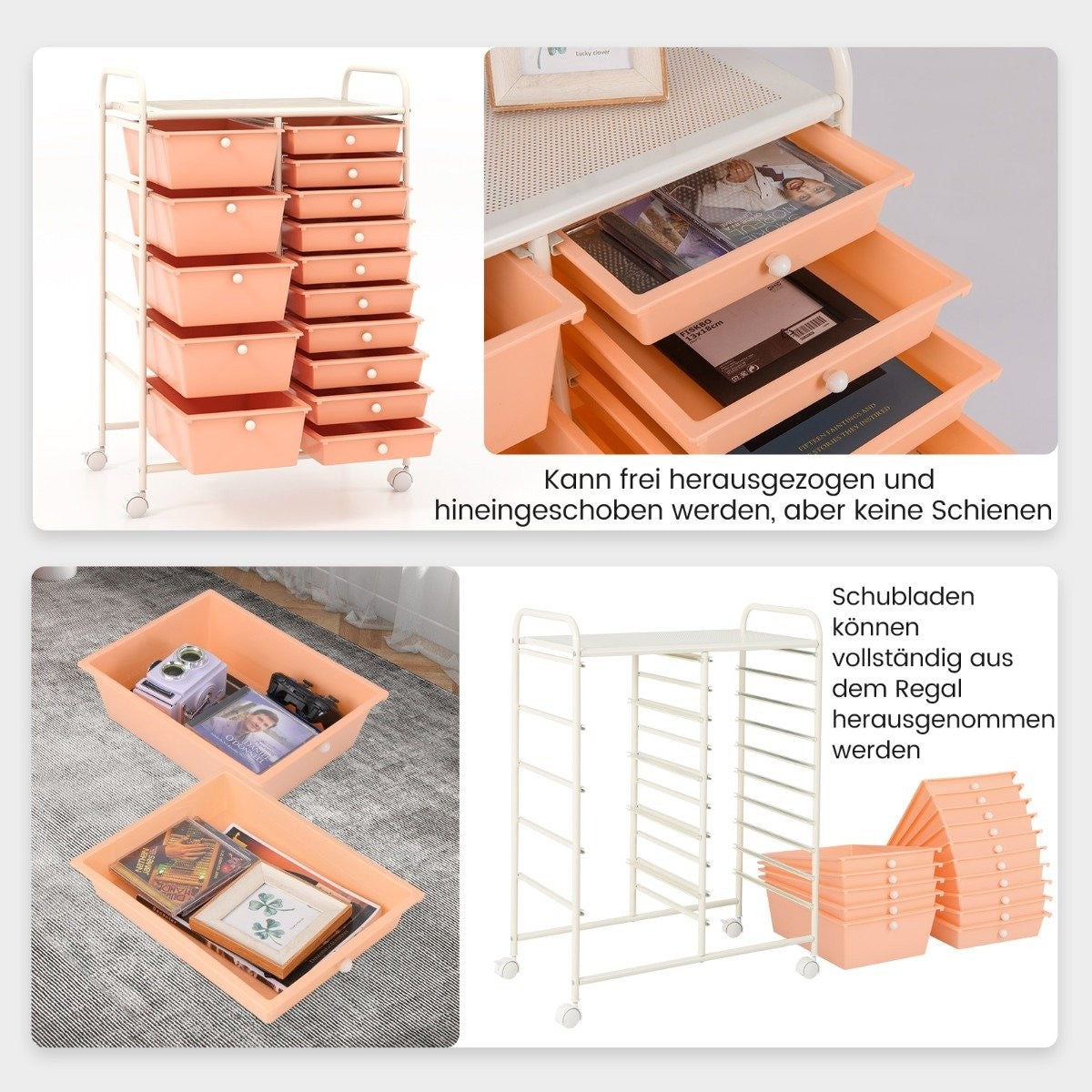 Mobile Storage Cart with 15 Stackable Drawers