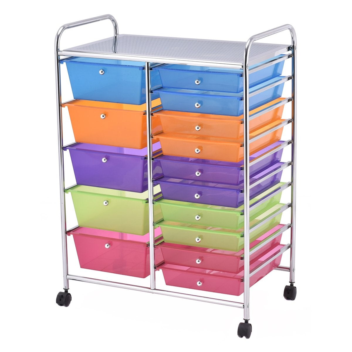 Mobile Storage Cart with 15 Stackable Drawers, Metal Frame