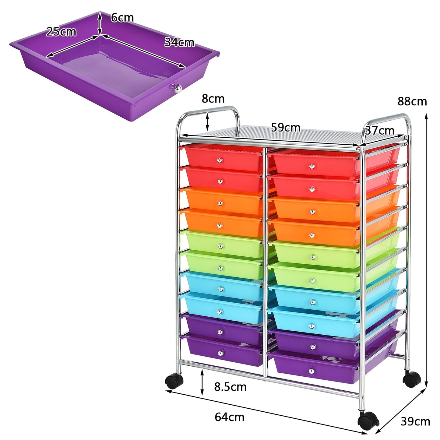 Mobile Storage Cart with 20 Colorful Drawers
