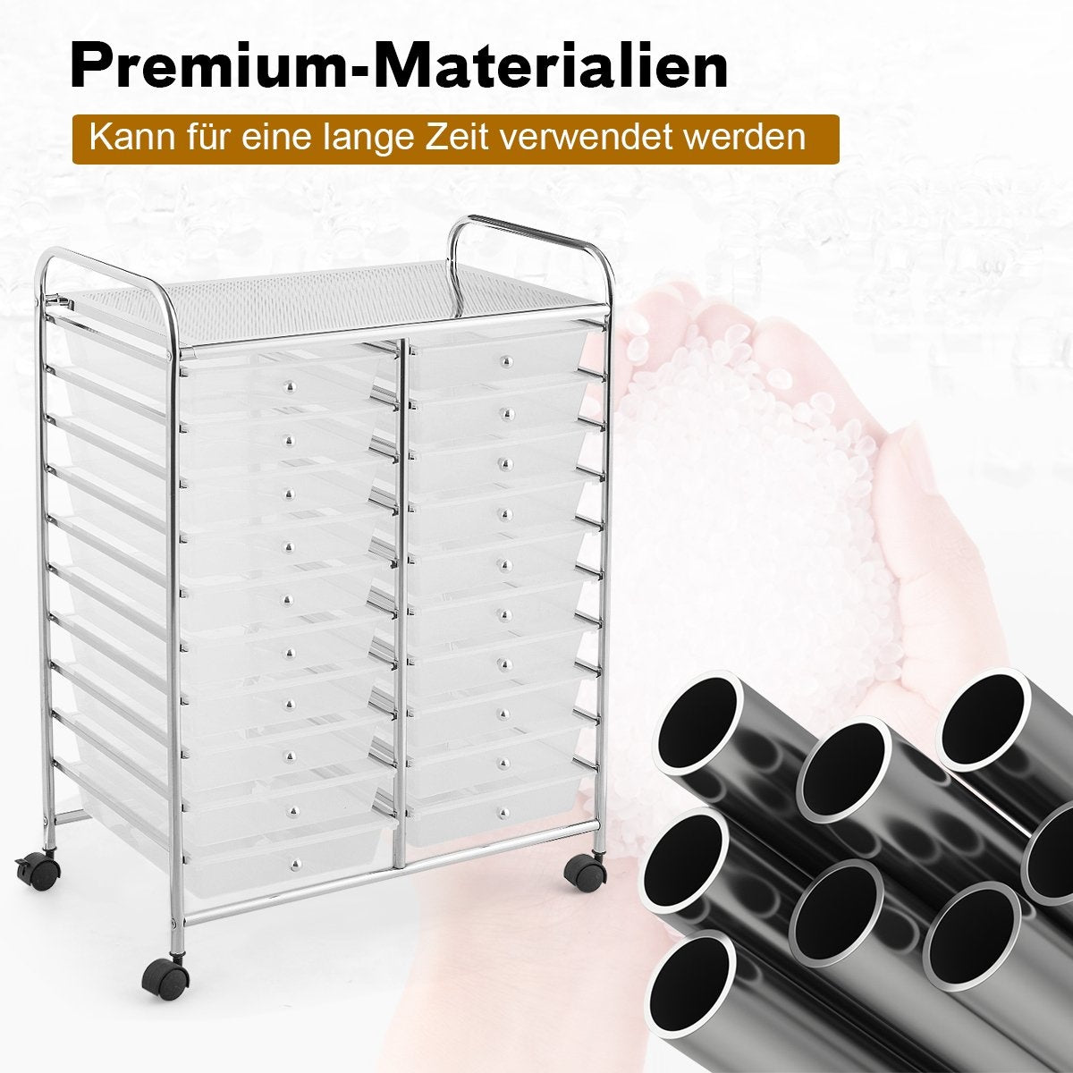 Mobile Storage Cart with 20 Drawers, Chrome Frame