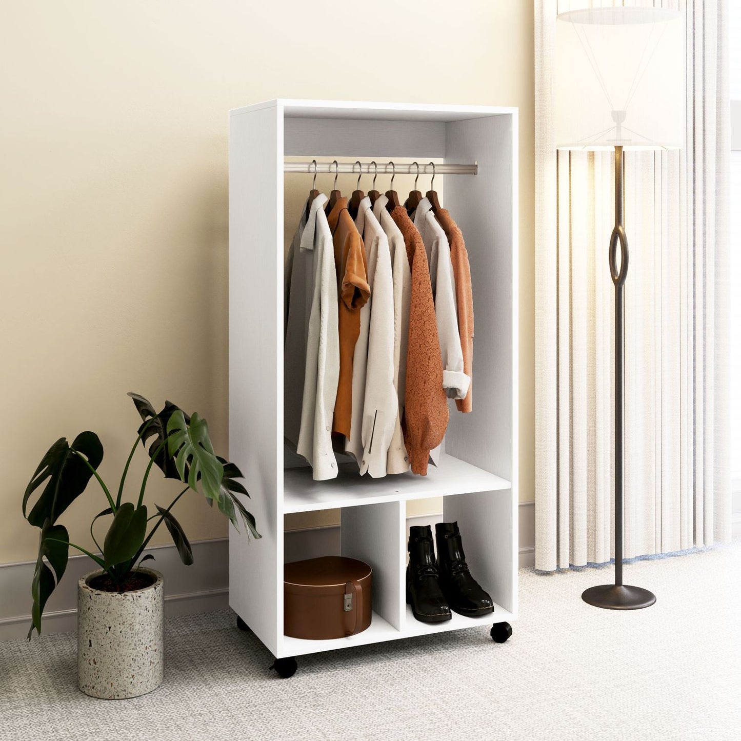 Mobile wardrobe with shelf - aluminium, white