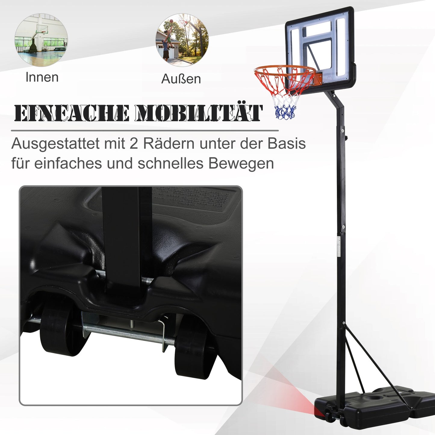 Adjustable basketball hoop with steel stand, 90-352 cm
