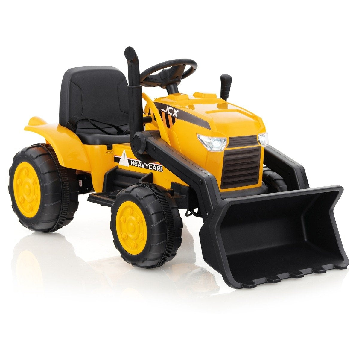 Mobile children's excavator with adjustable digging shovel for children aged 3 to 8 years. Yellow