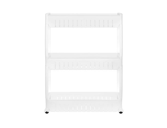 Mobile kitchen shelf on wheels, white