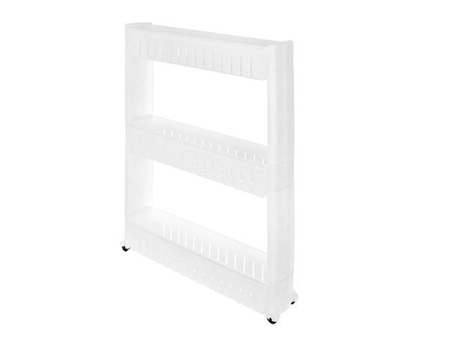 Mobile kitchen shelf on wheels, white