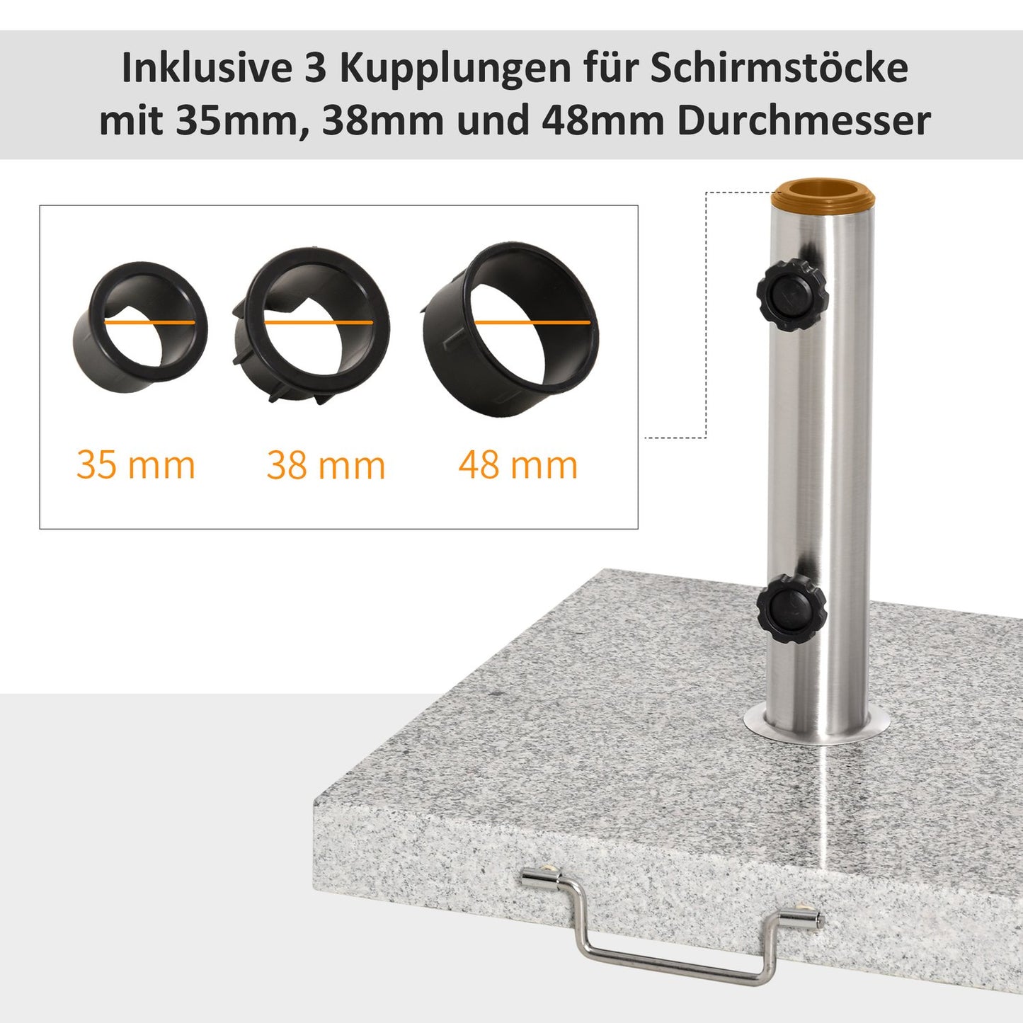 Umbrella base in marble, 28 kg stand in stainless steel