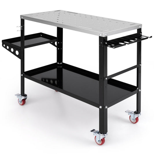 Mobile welding table with φ 1.6cm holes & tool stand & 8 tool slots