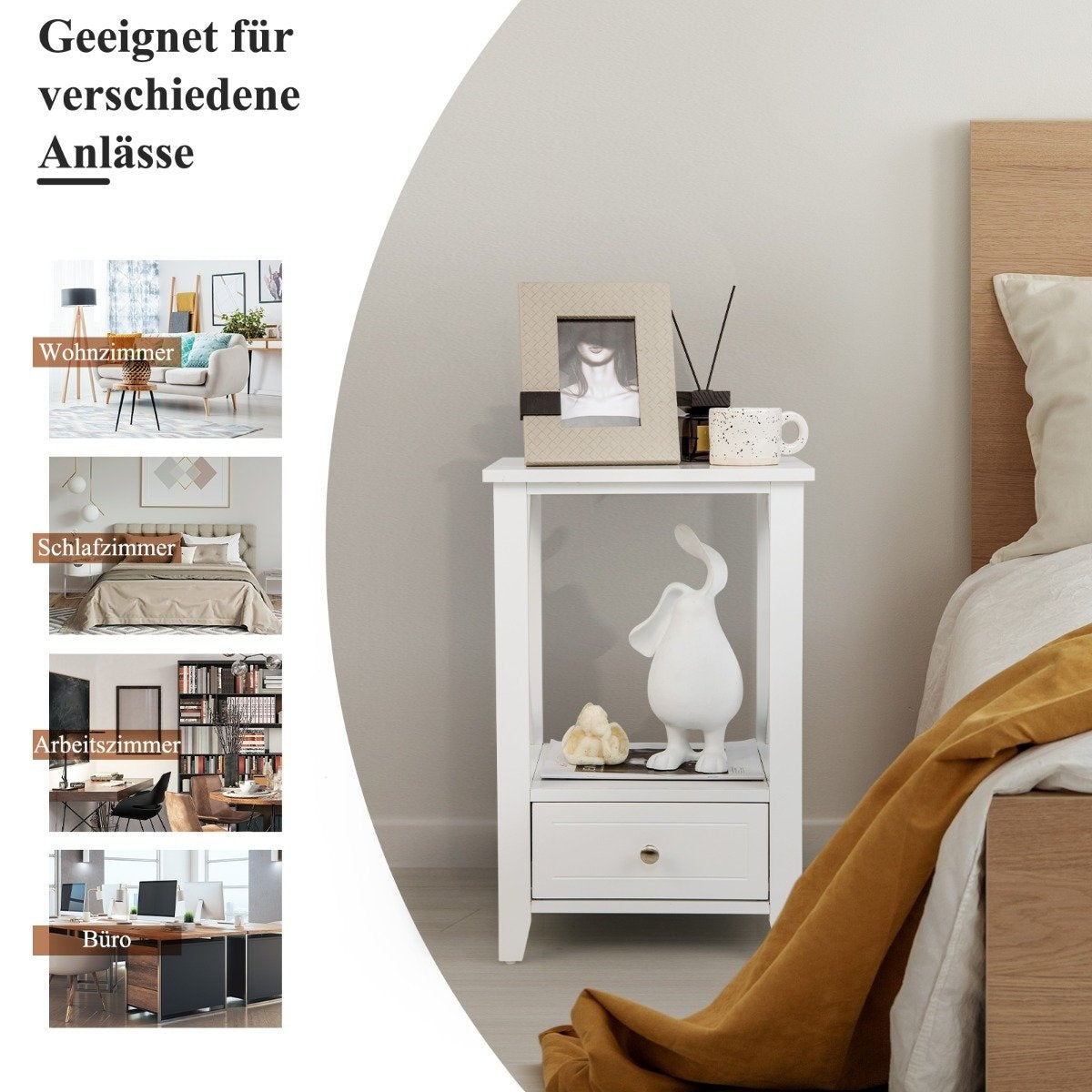 Modern 2-tier bedside table in X design with drawer 40 x 30 x 61.5 cm white