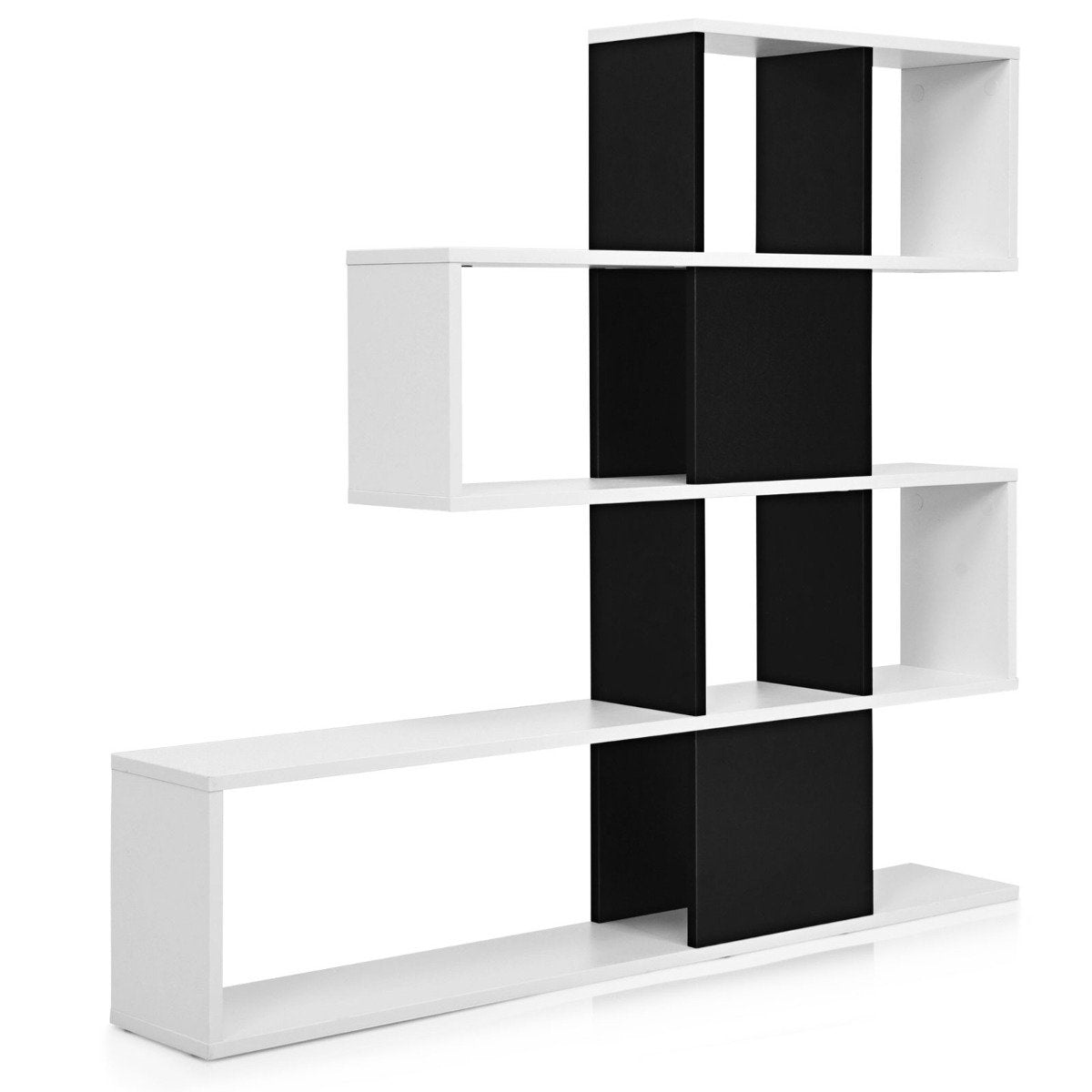 Modern 5 Tier Ladder Style Wooden Room Divider for Books 120 x 19.5 x 109cm Black & White