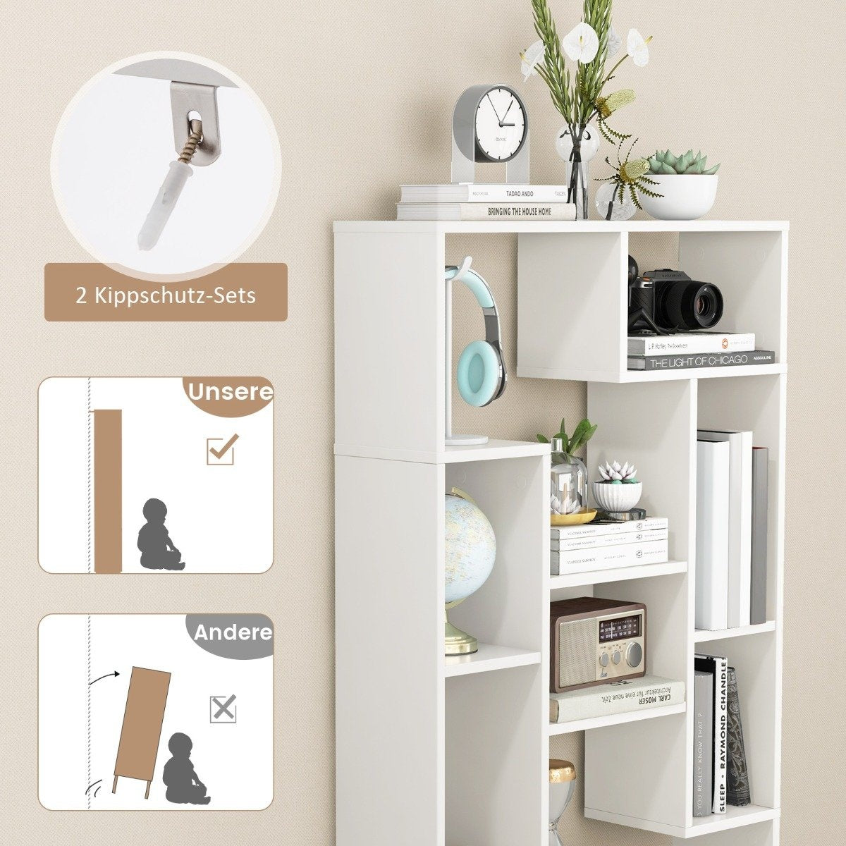Modern Bookshelf with Open Shelves & Anti-Tip Design