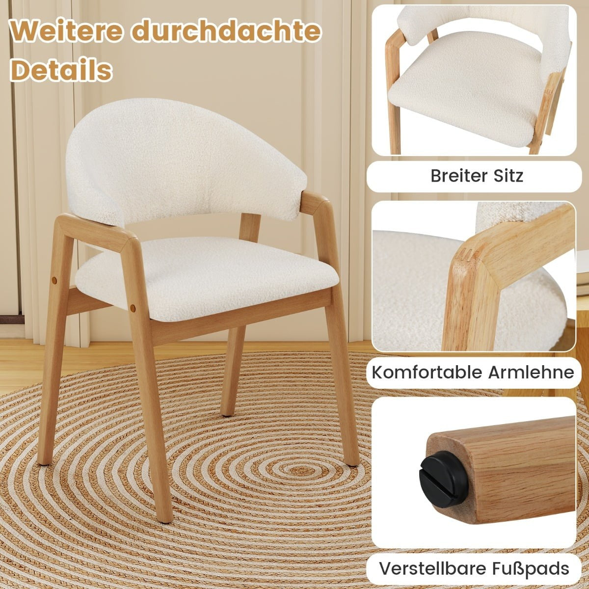 Modern Dining Chairs Set of 2, Padded Seat, White