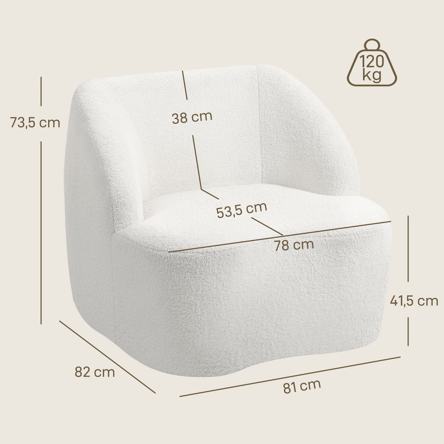 Modern Fleece Armchair – Cozy Cream White for Home