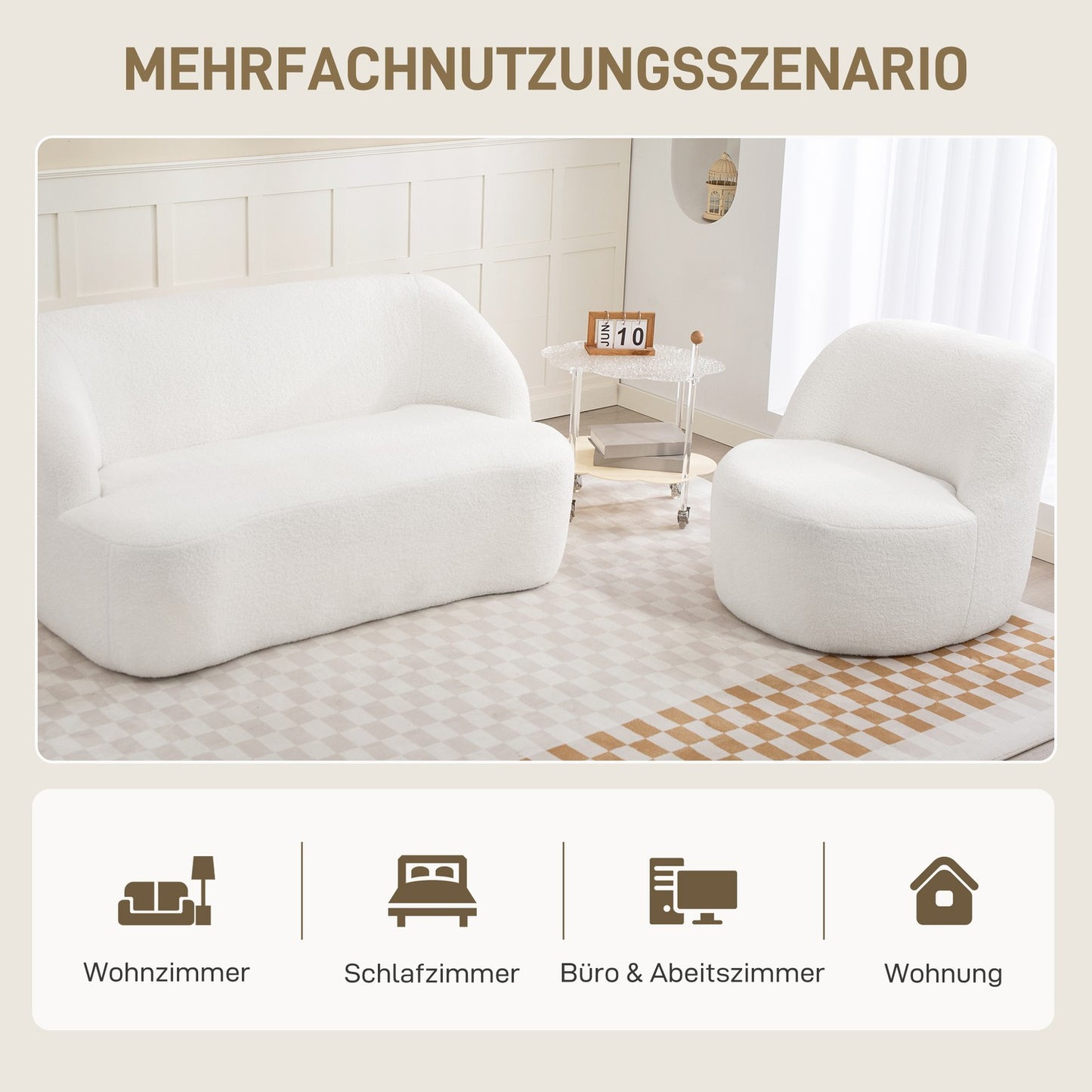 Modern Fleece Armchair – Cozy Cream White for Home