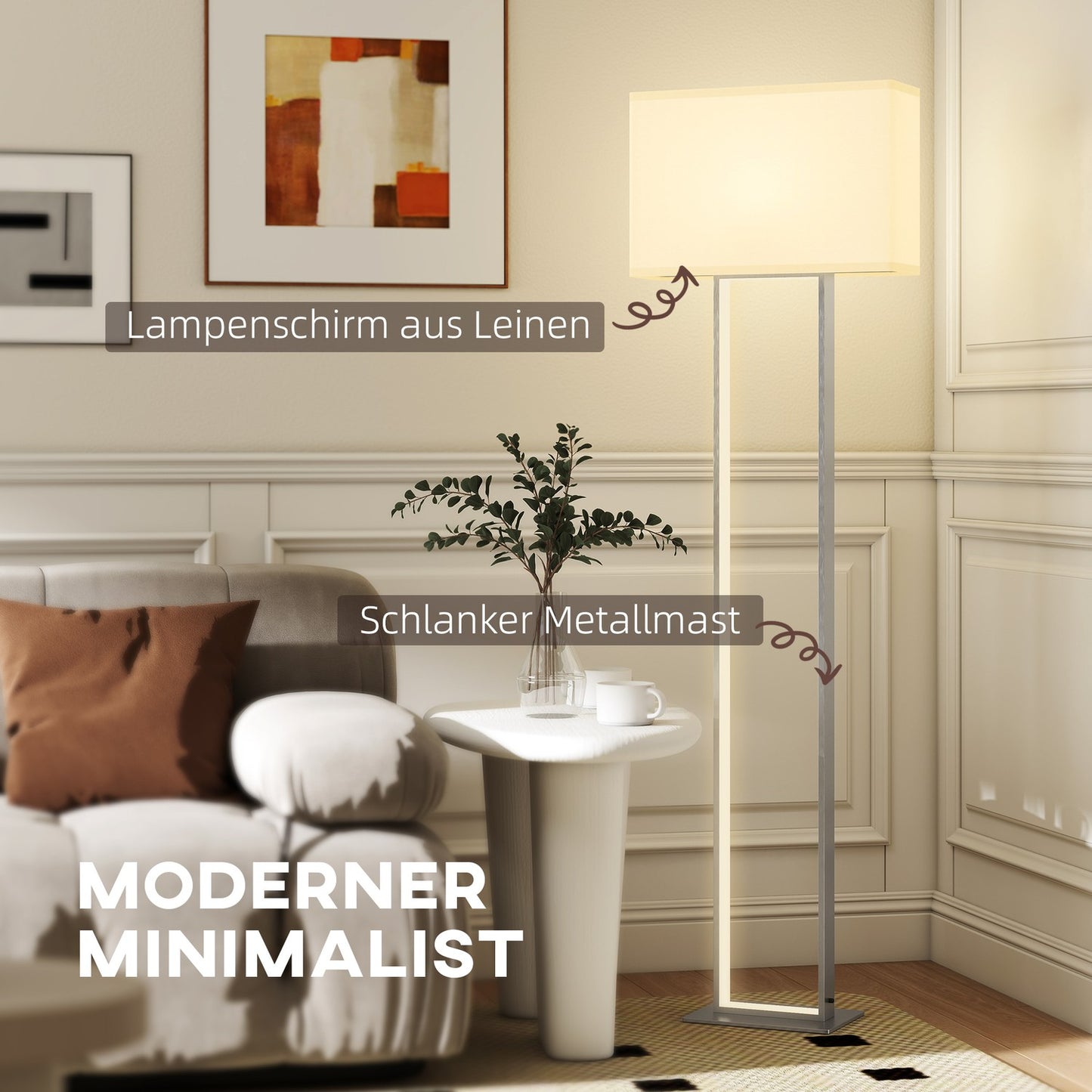Modern Floor Lamp, Adjustable Brightness, Linen Shade
