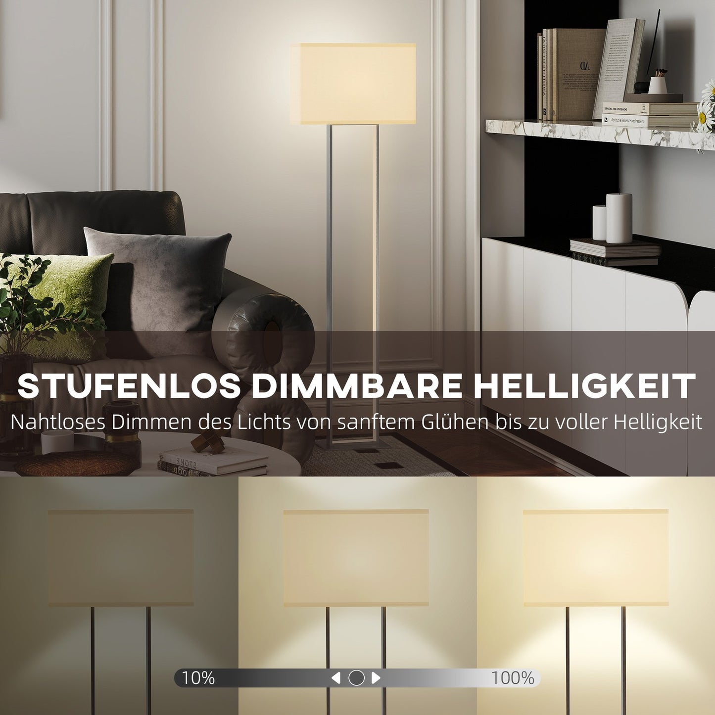 Modern Floor Lamp, Adjustable Brightness, Linen Shade