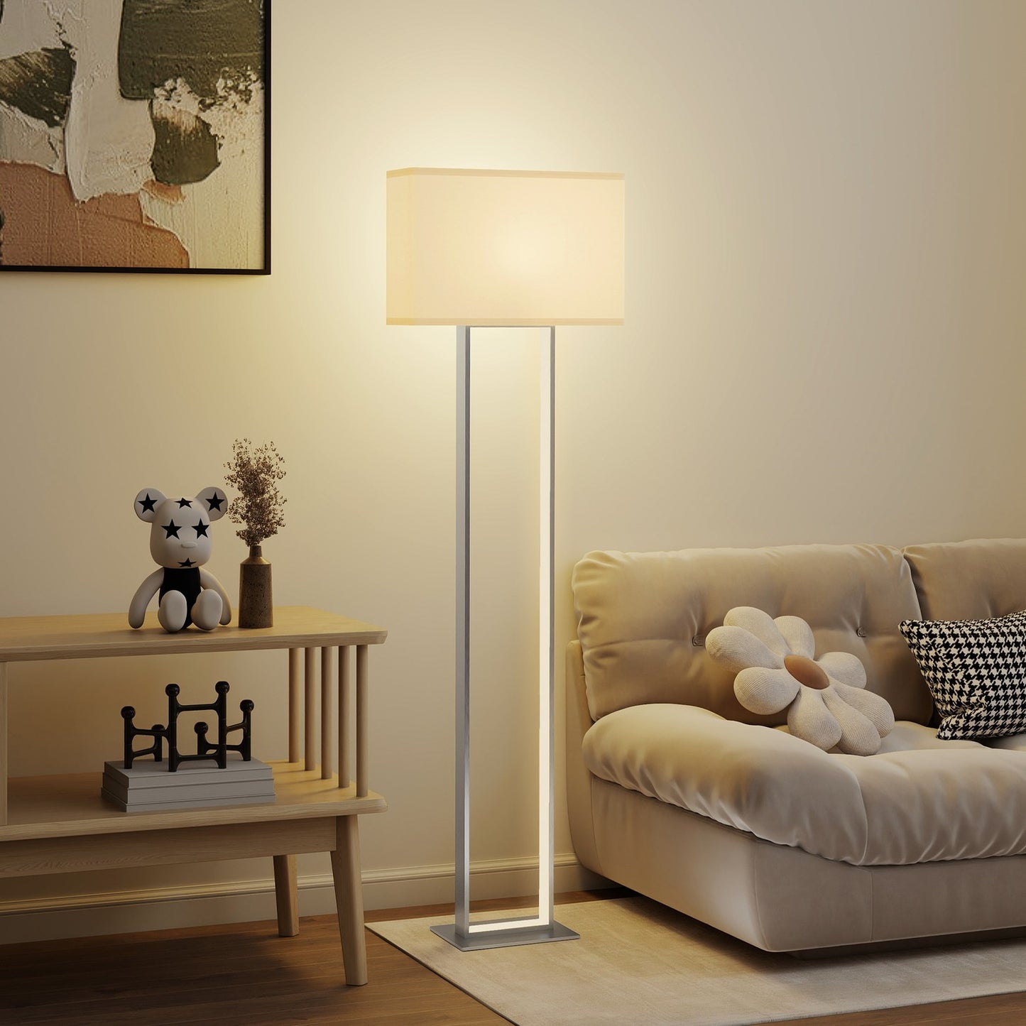 Modern Floor Lamp, Adjustable Brightness, Linen Shade
