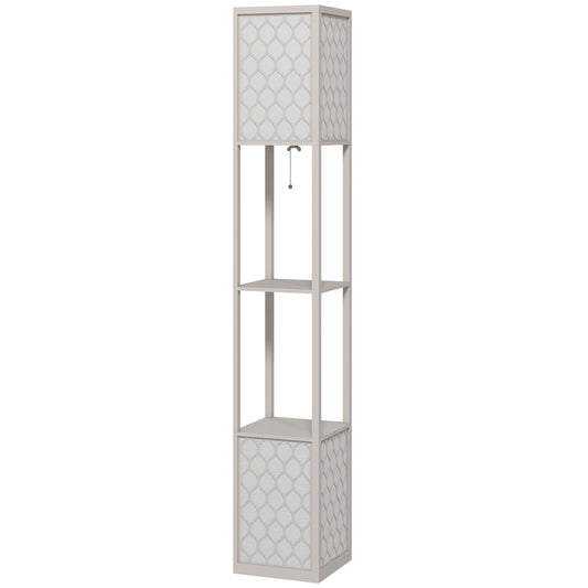 Modern Floor Lamp with Shelves, Pull Chain, Black/White
