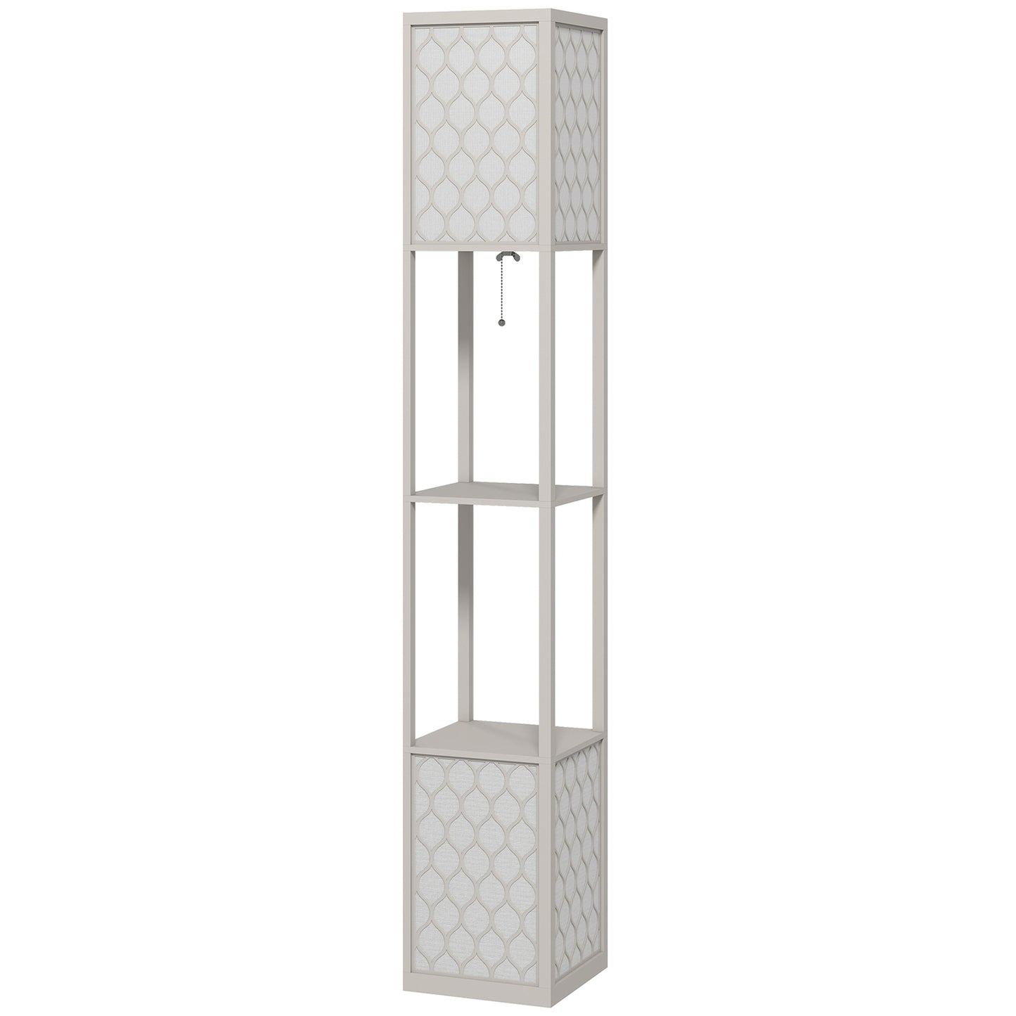 Modern Floor Lamp with Shelves, Pull Chain, Black/White
