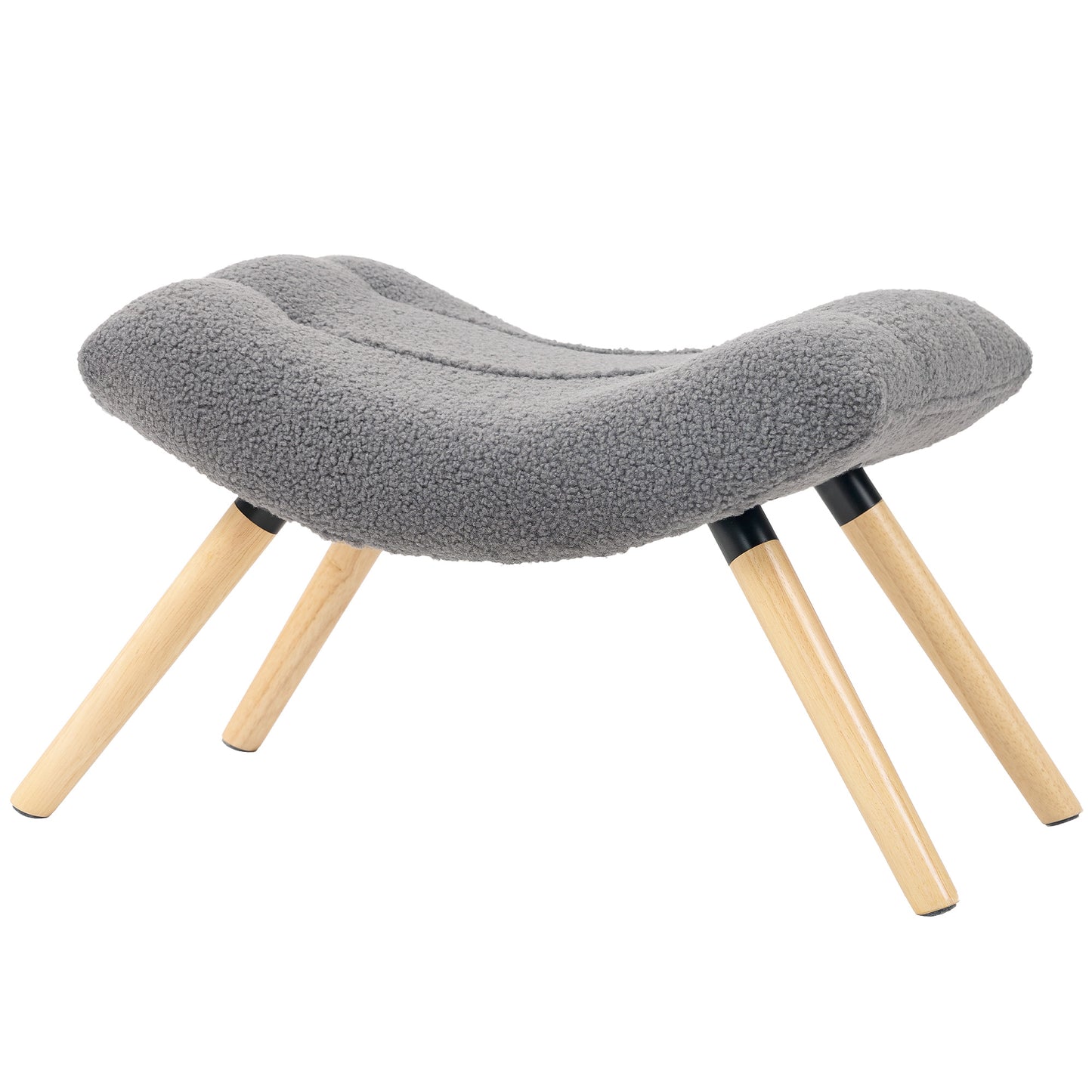 Modern Footstool with Fleece Cover, Wood Legs, Dark Grey