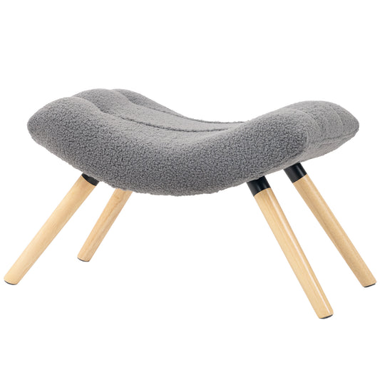 Modern Footstool with Fleece Cover, Wood Legs, Dark Grey