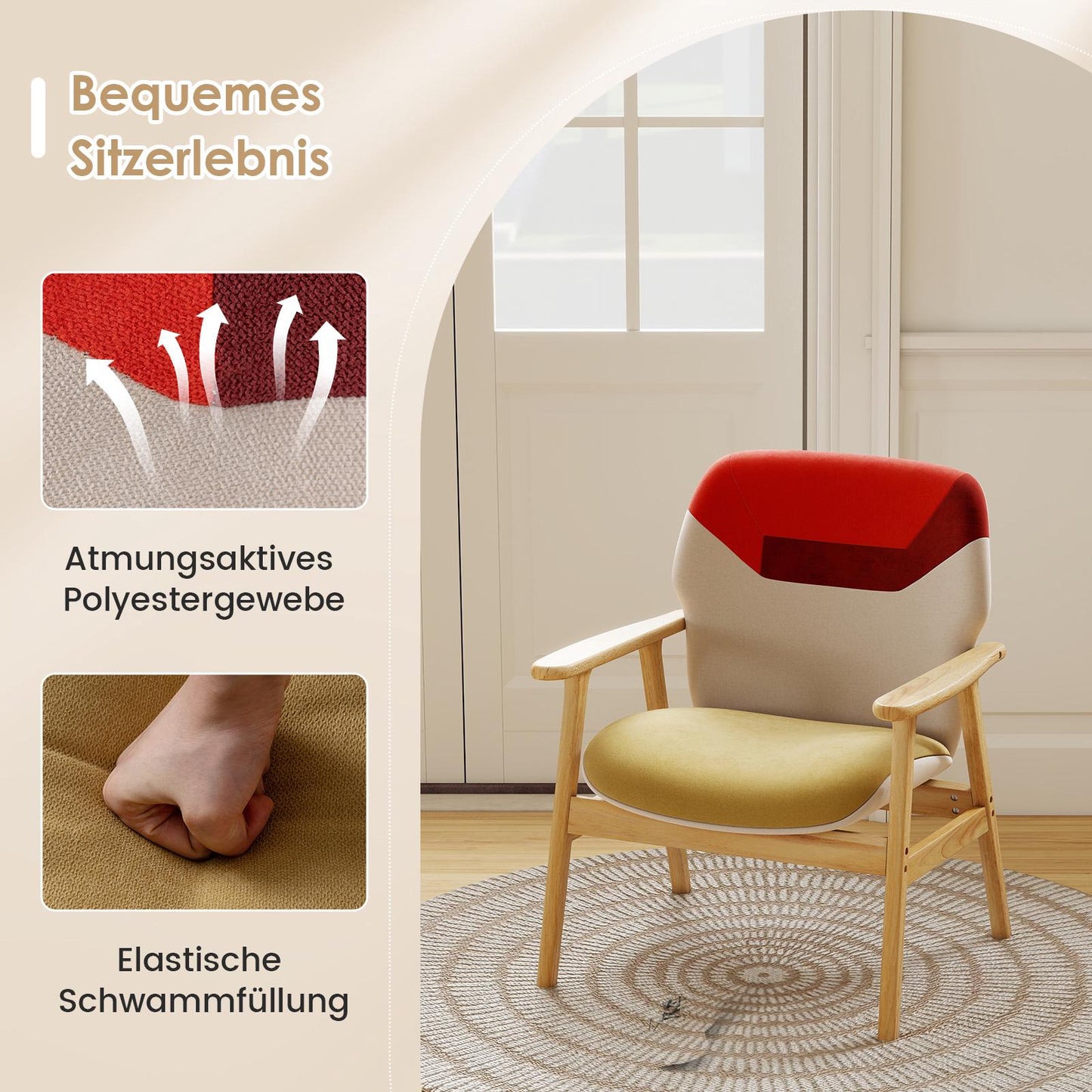 Modern Lounge Chair with Rubberwood Frame and Cushion
