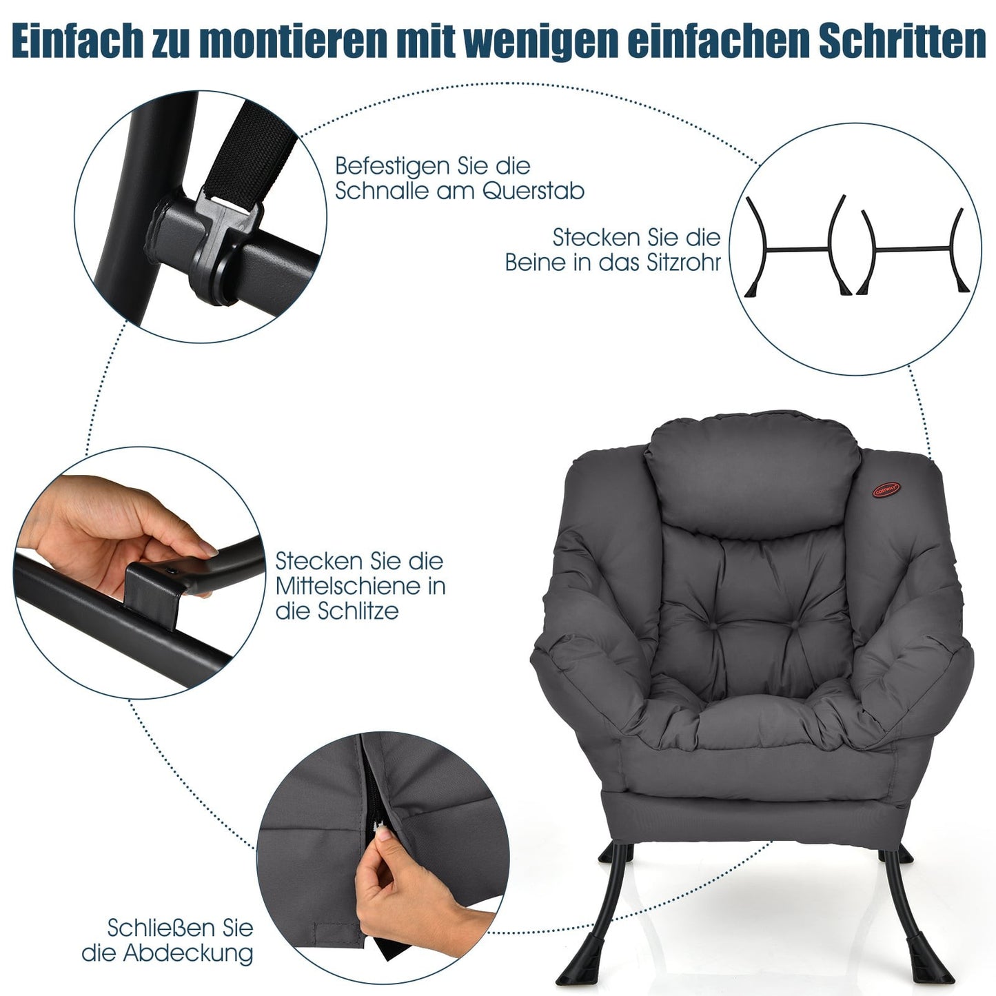 Modern Recliner Chair with Armrests & Side Pocket, Gray