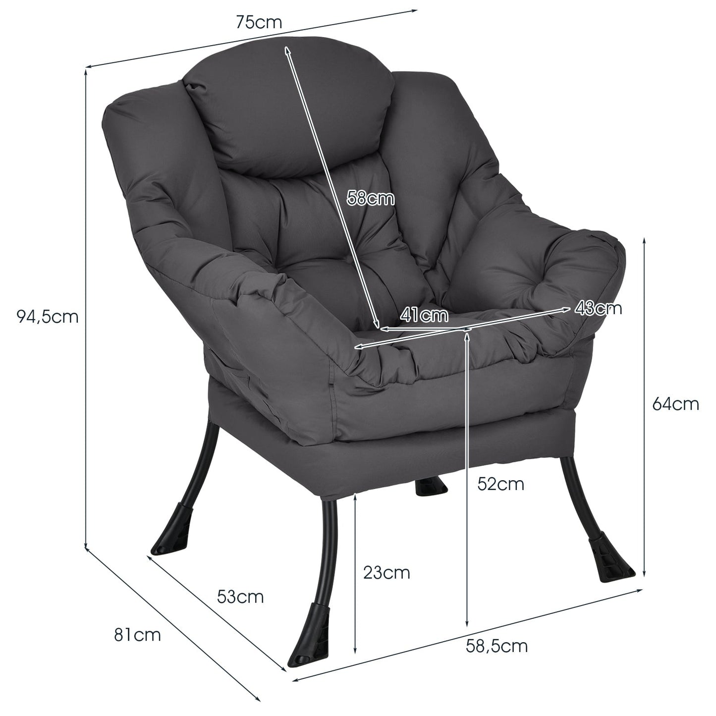 Modern Recliner Chair with Armrests & Side Pocket, Gray