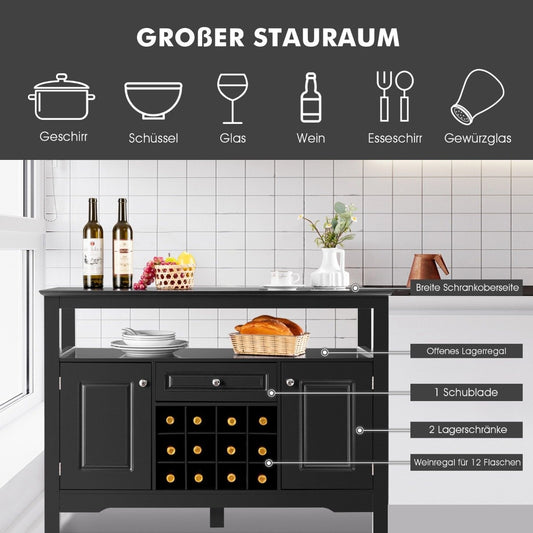 Modern dining room buffet with wine rack and cabinets & drawer 117 x 40.5 x 82.5 cm black