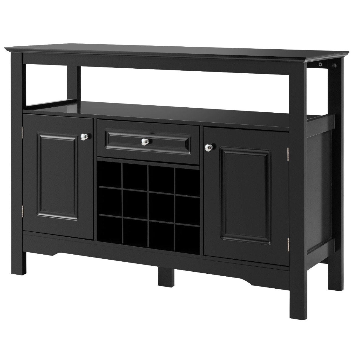 Modern dining room buffet with wine rack and cabinets & drawer 117 x 40.5 x 82.5 cm black