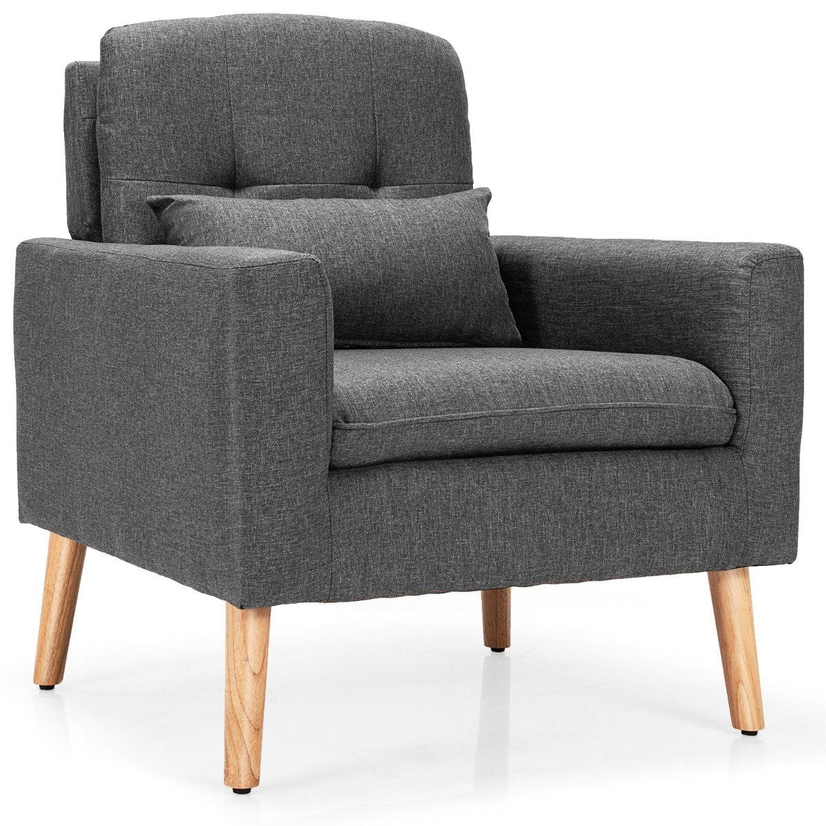 Modern relax chair with armrests & back cushions. Padded single sofa gray 73 x 77 x 85 cm