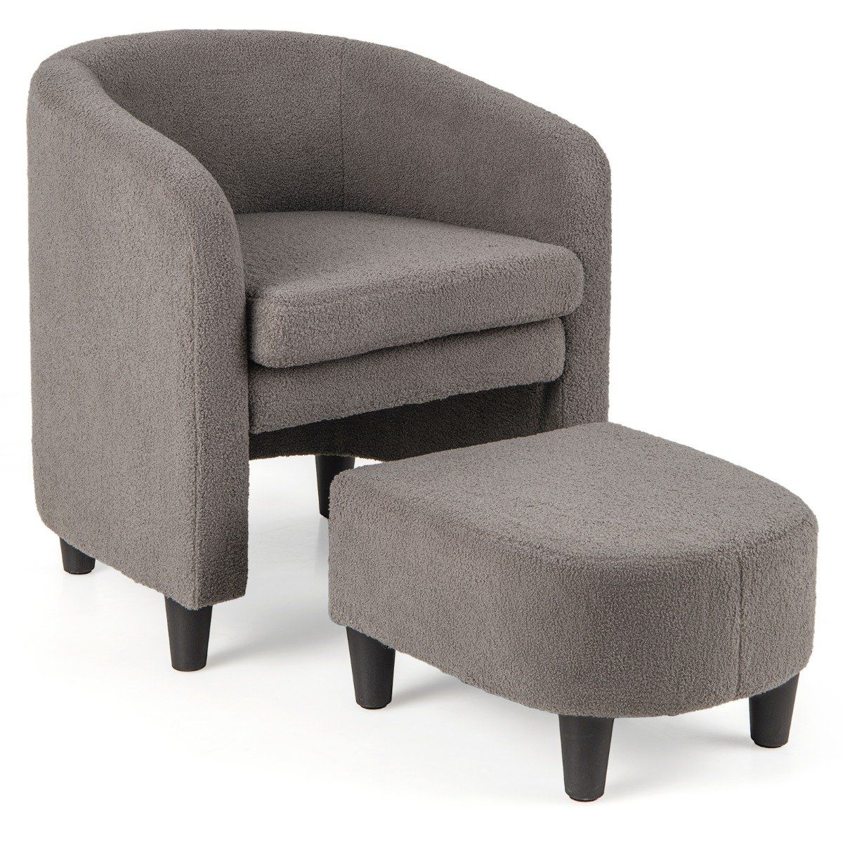 Modern round armchair with ottoman upholstered club chair with footrest gray