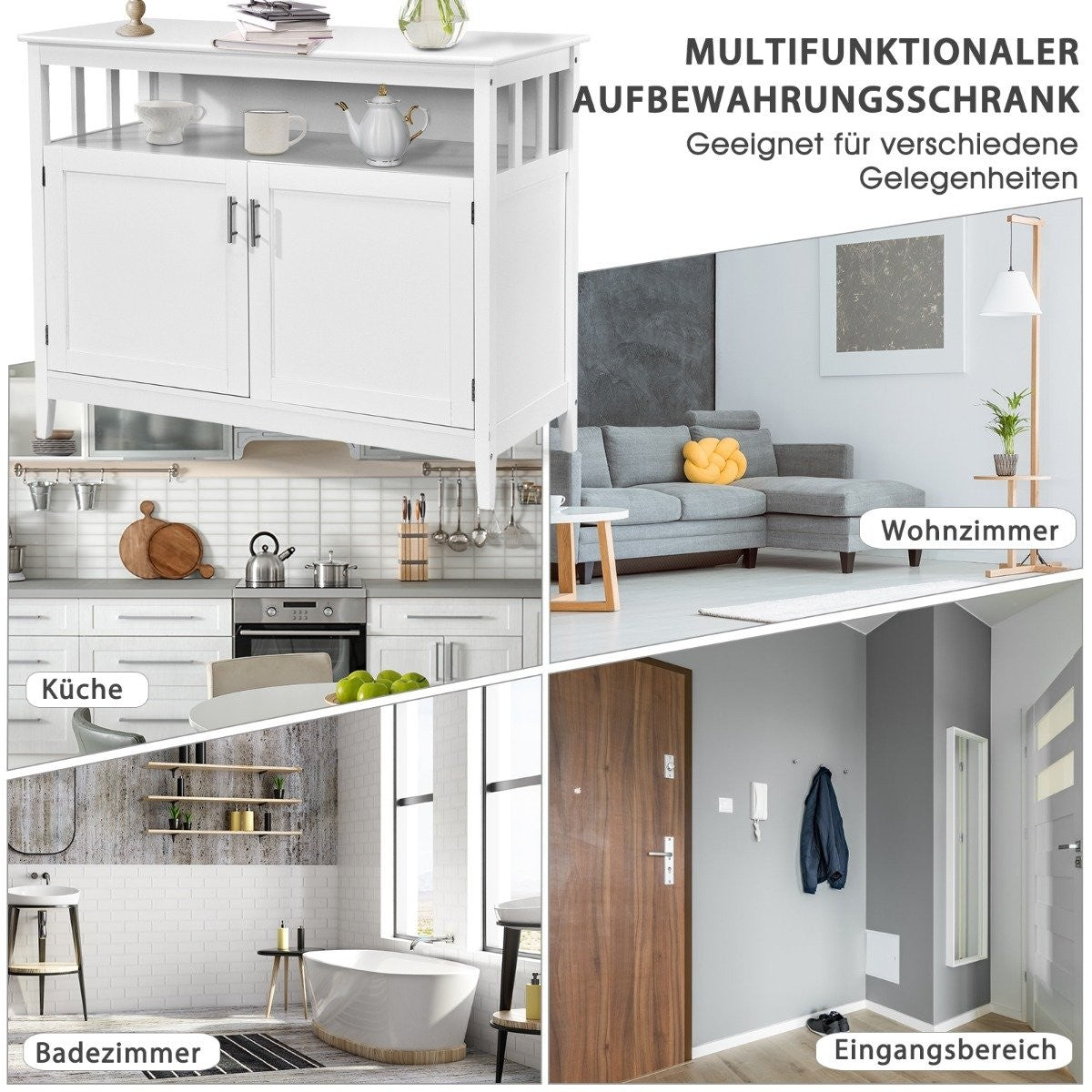 Modern storage cabinet sideboard with adjustable inner shelf and 2 doors white