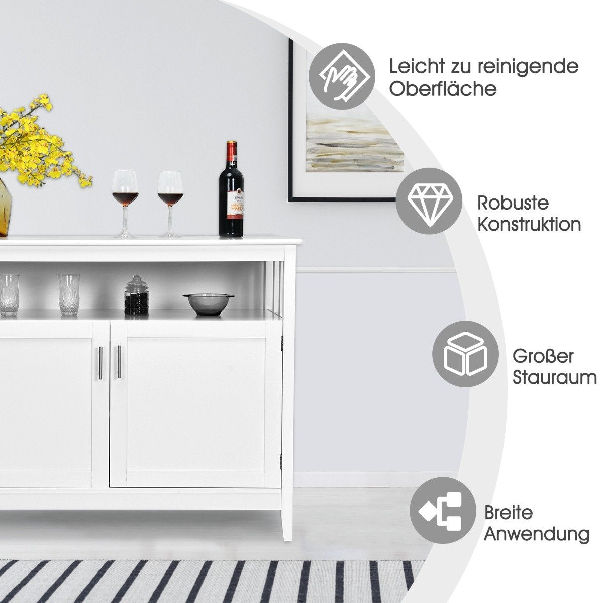 Modern storage cabinet sideboard with adjustable inner shelf and 2 doors white