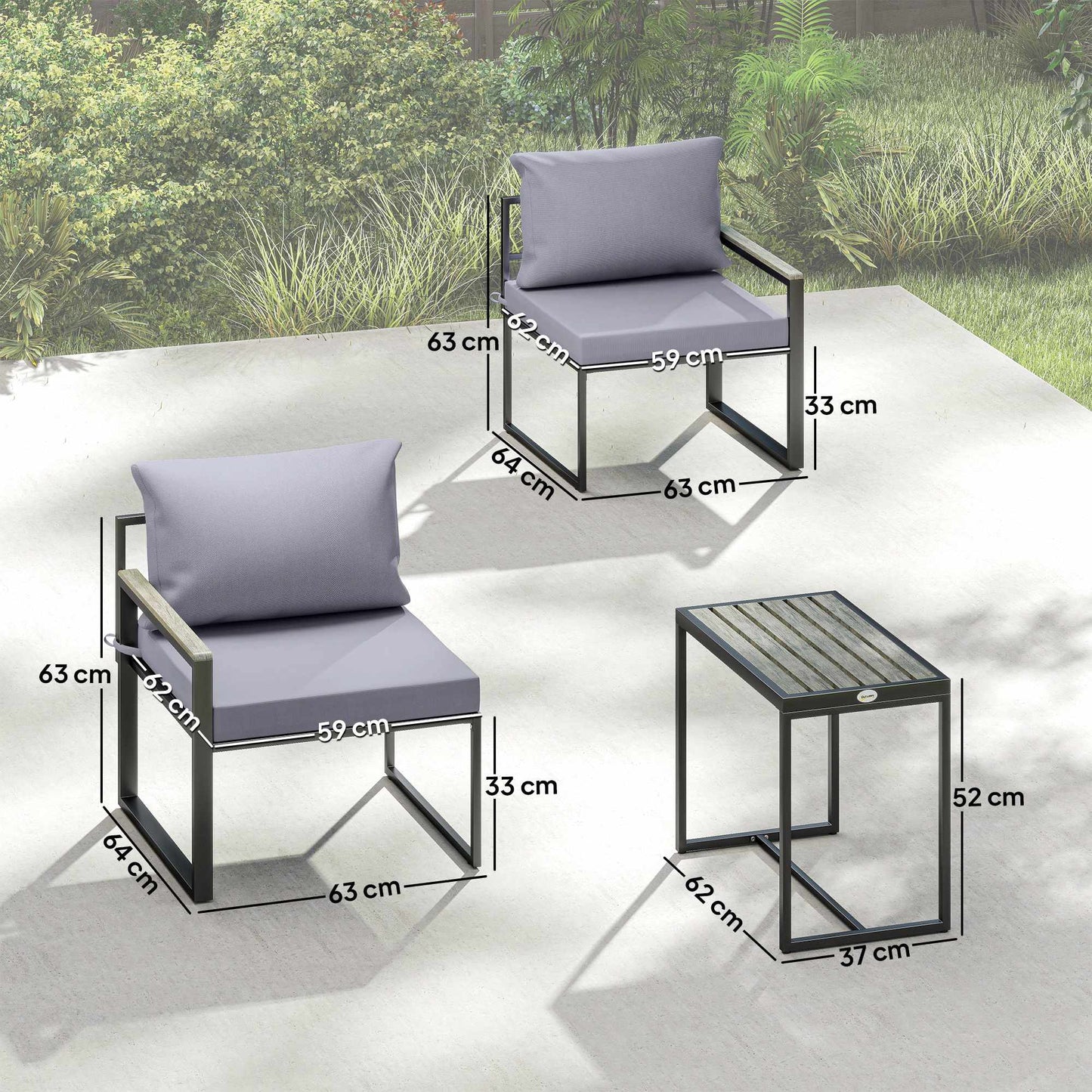 Modular Balcony Furniture Set with Cushions, 3-Piece