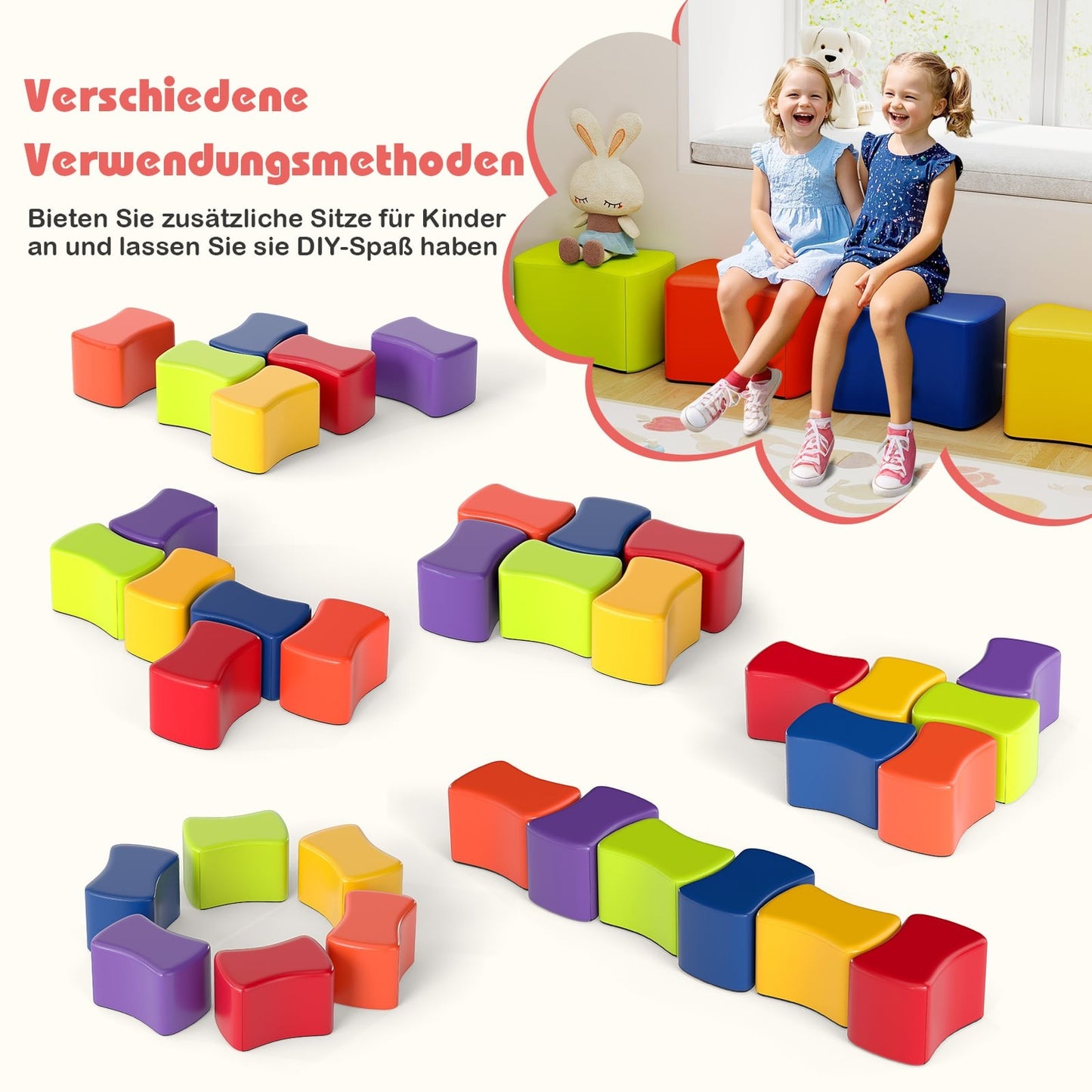 Modular Children's Stools, 6 Colorful Faux Leather Covers