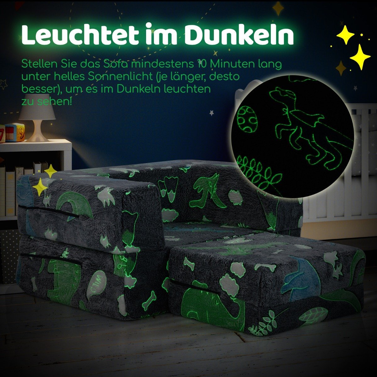 Modular Kids Sofa – Glow-in-the-Dark Play Couch, 71x53x34.5 cm