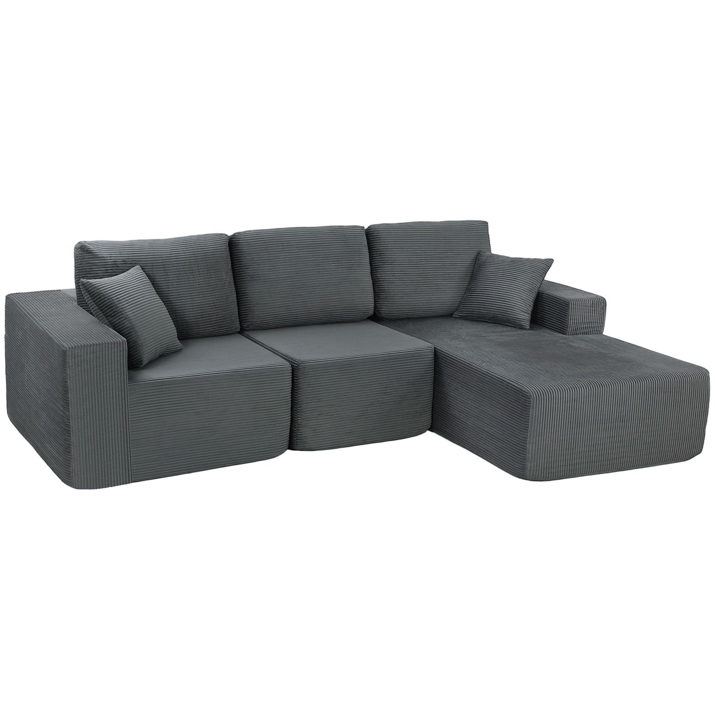 Modular L-Shaped Sofa Bed, Deep Seat, Corduroy, Dark Grey