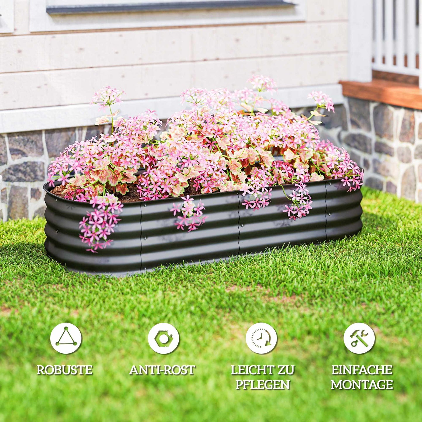 Modular Raised Garden Bed, Galvanized Steel, 150x62x30 cm