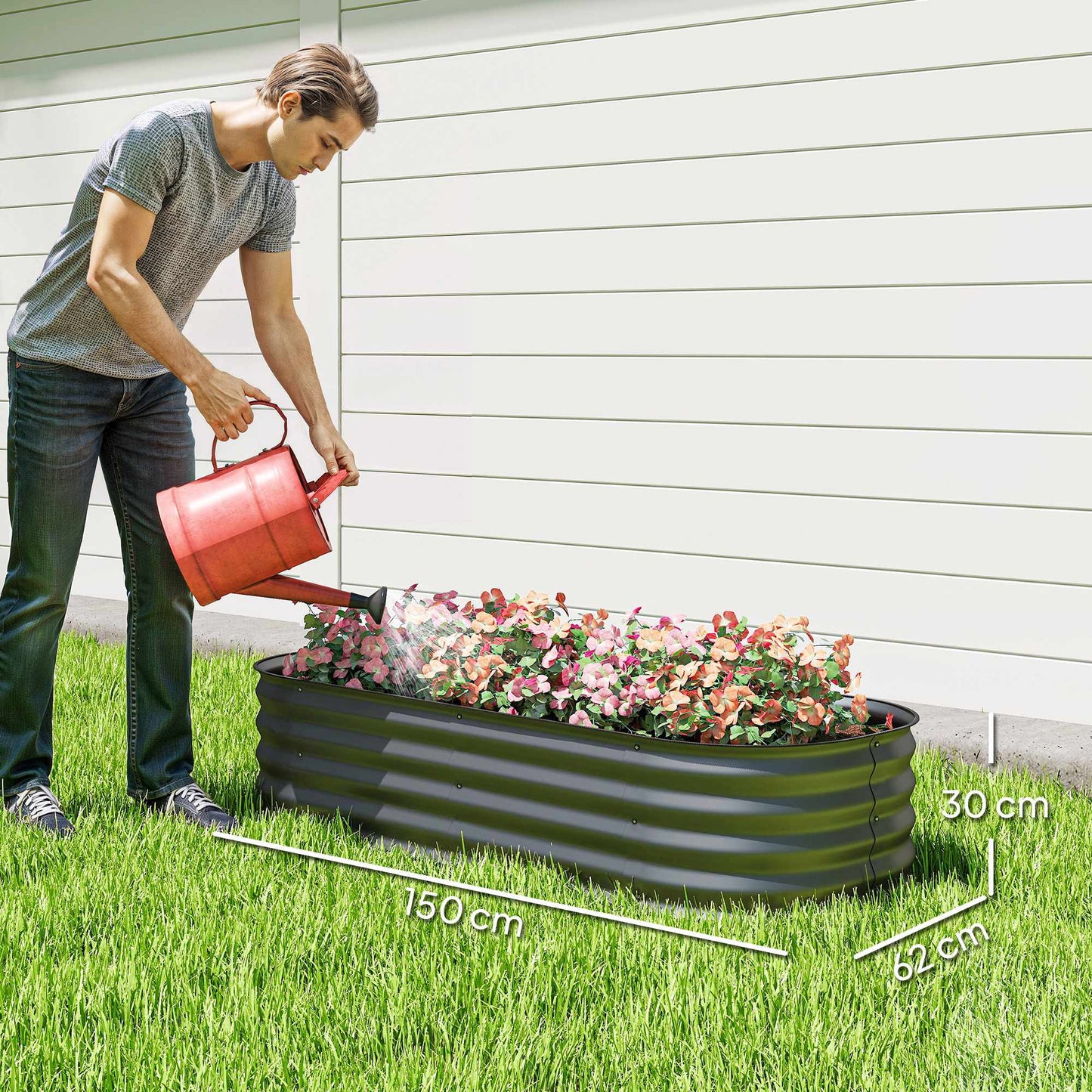 Modular Raised Garden Bed, Galvanized Steel, 150x62x30 cm