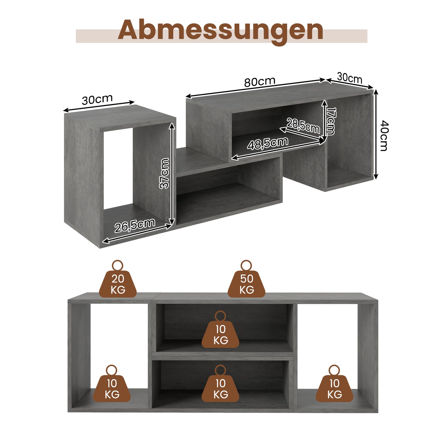Modular TV Stand for 60" Screens, Gray, 2-Piece Set
