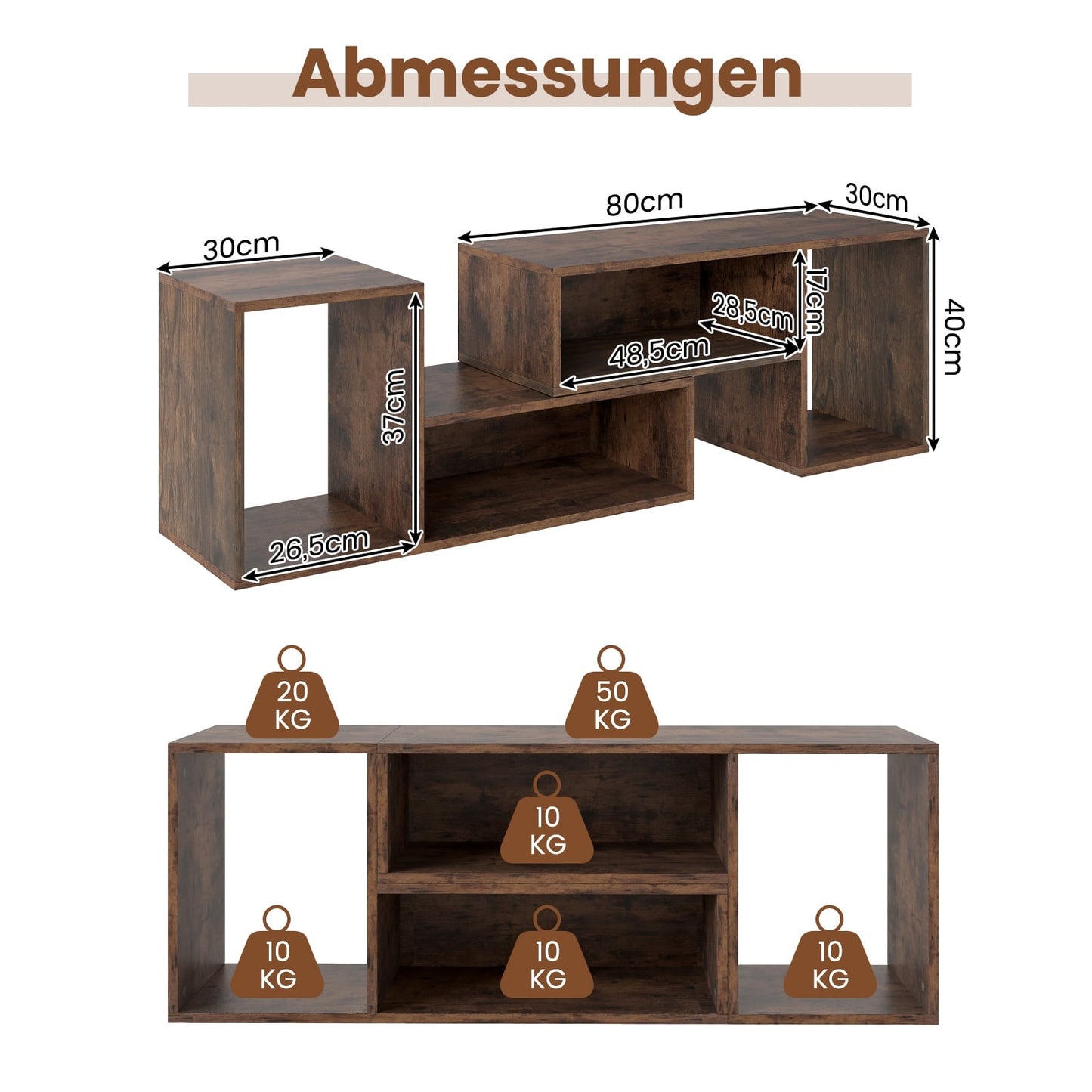 Modular TV Stand with L-Shaped Shelves for 60" TVs