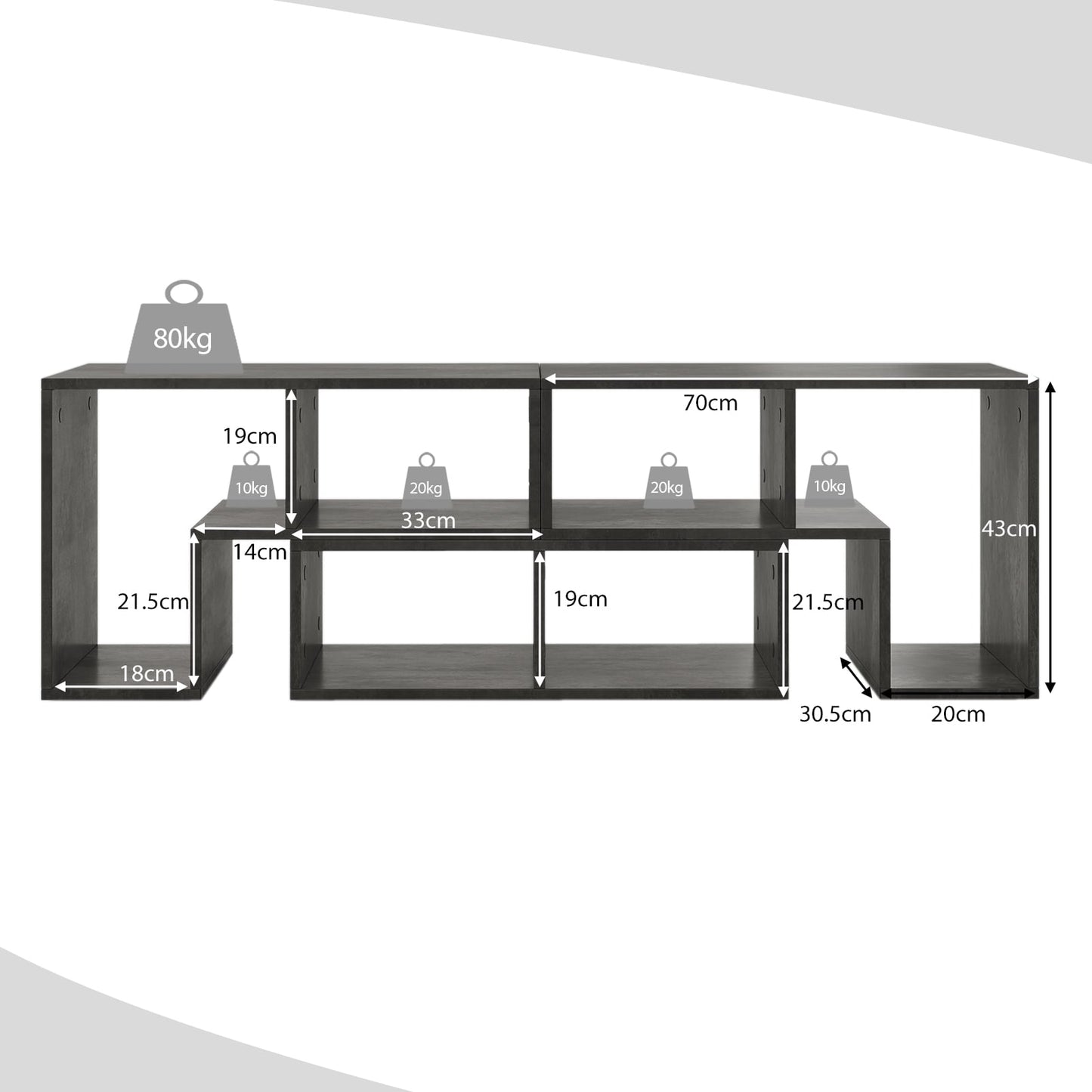 Modular Wooden TV Stand, 3-Piece, Fits TVs Up to 65"