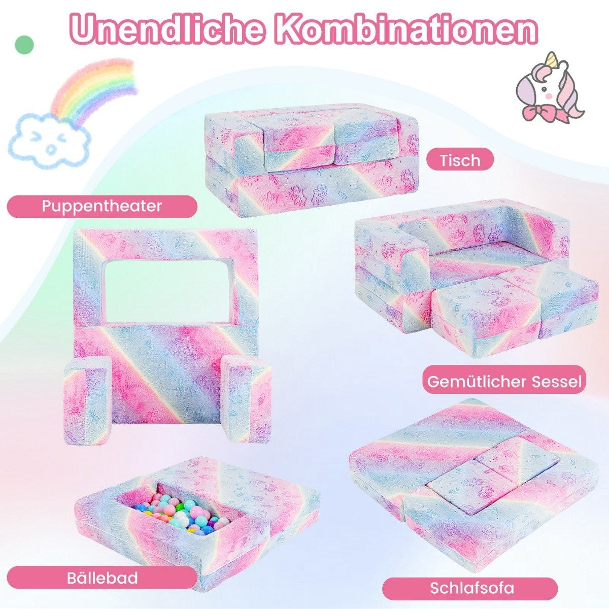 Modular children's sofa glow in the dark play sofa modular sofa unicorn