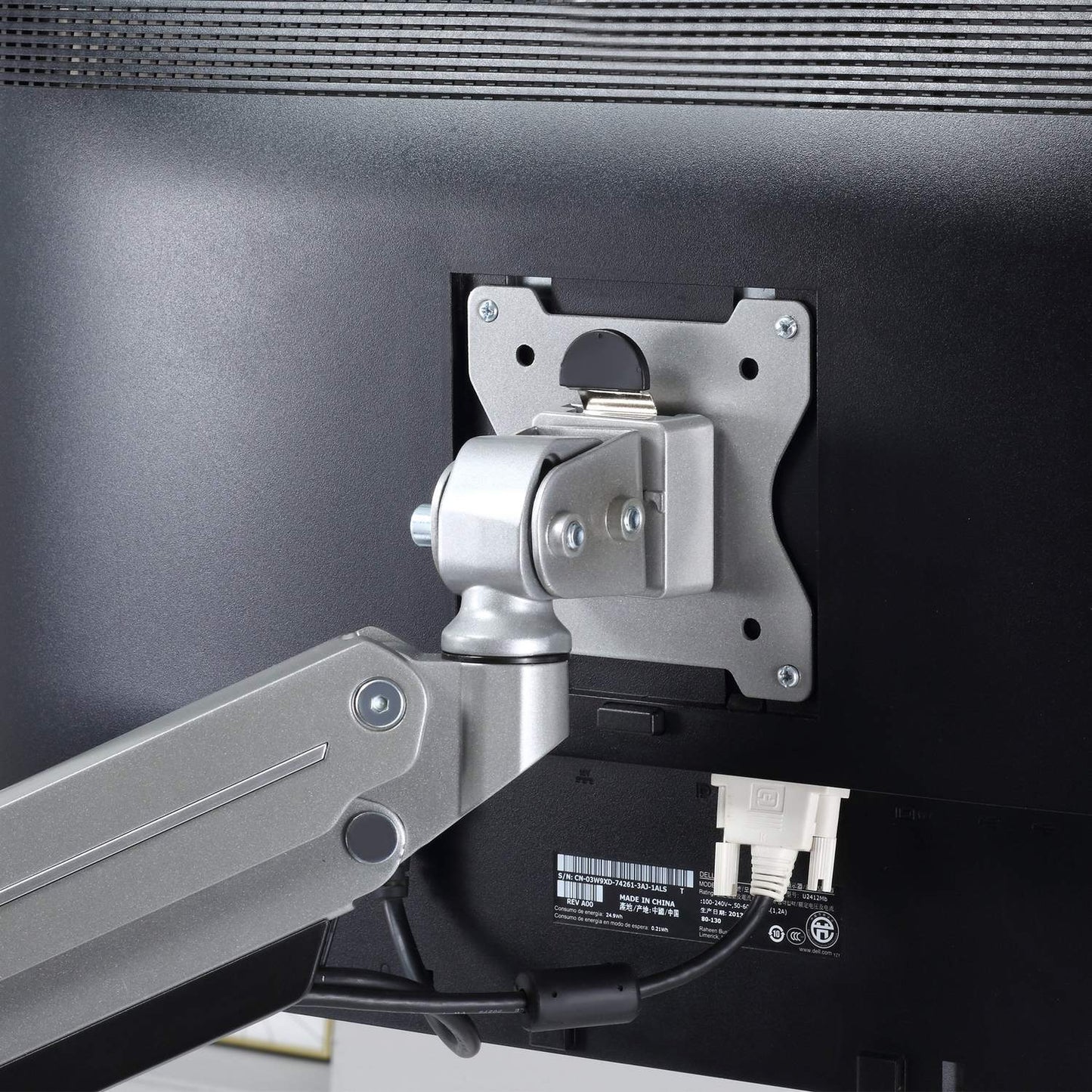 Adjustable monitor holder in aluminium, height and tilt