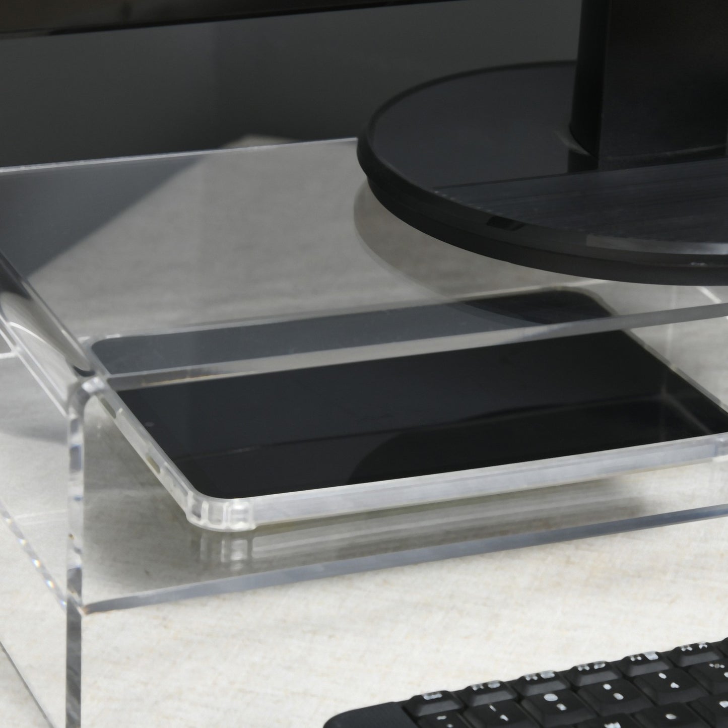 Acrylic monitor stand with storage for 24" screen, PC, laptop