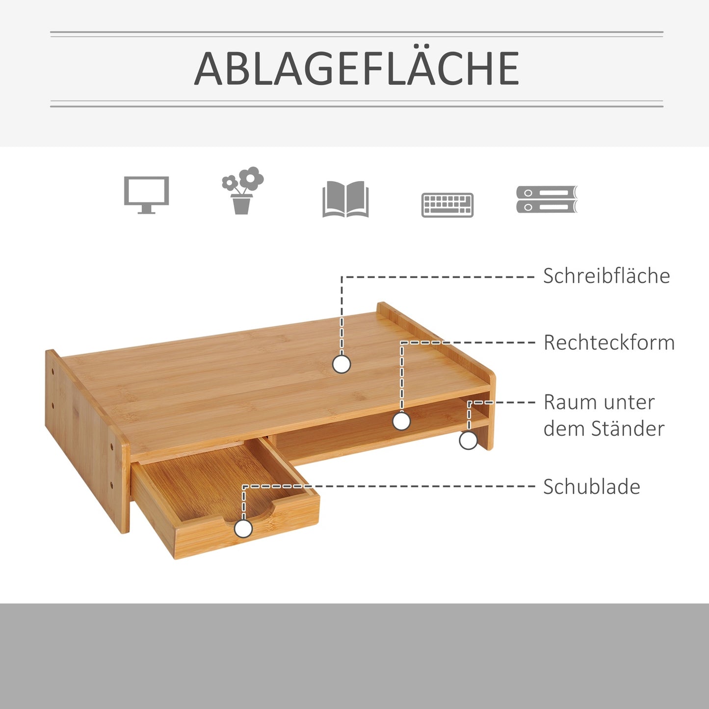 Natural Wood Monitor Stand - Desk Organizer with Drawers