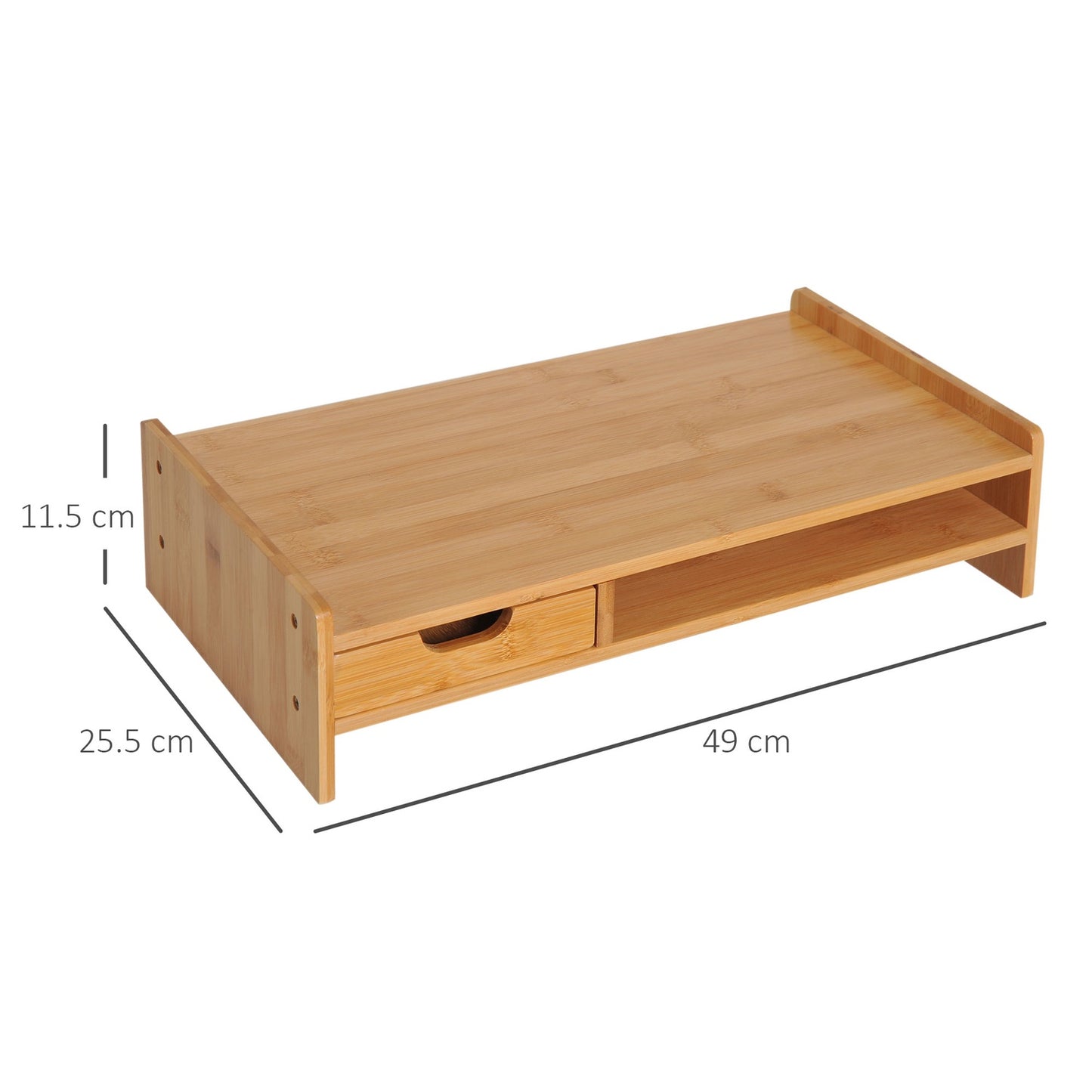 Natural Wood Monitor Stand - Desk Organizer with Drawers